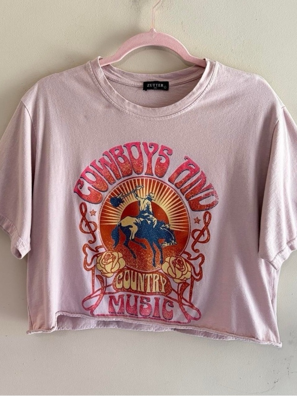 Jill Stuart Pink Graphic 'Cowboys and Country Music' Crop Tee